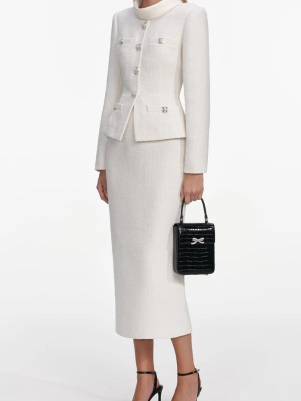 Self-Portrait Cream Boucle Collared Dress - Picture 3 of 5